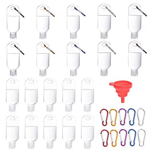 20 PCS Travel Bottles with Key Chain Holder and Funnel Reusable Leak Proof Empty Refillable Bottles Portable Squeeze Containers for Shampoo, Lotion and Liquid (50ml/2 oz)