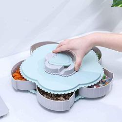 m?kvfa Bloom Rotating Snack Box Flower Design Candy Food Storage Box Jewelry Organizer Party Wedding Candy Tray (Blue)