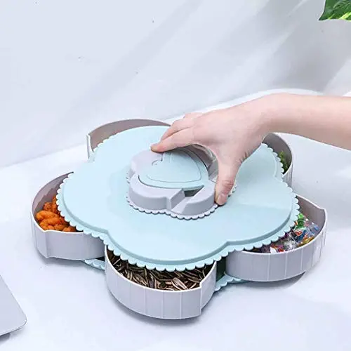 Blumender Drehbare Snackbox mit Blumen-Design, Süßigkeiten-Lebensmittellagerbox, Schmuckorganizer, Party-Süßigkeiten-Schale, Hochzeitssüßigkeiten-Tablett (Blau)