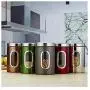 storage jar Grain container Food container Storage Box，Transparent round stainless steel candy biscuit food storage sealed cans, red set 3