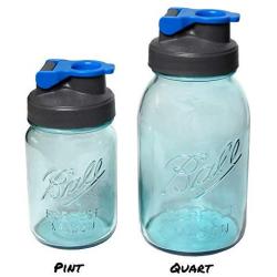 County Line Kitchen Classic Blue Glass Mason Jar Drinking Bottle with Durable, Convenient Flip Cap Lid, Drinking or Storage Container, Leakproof