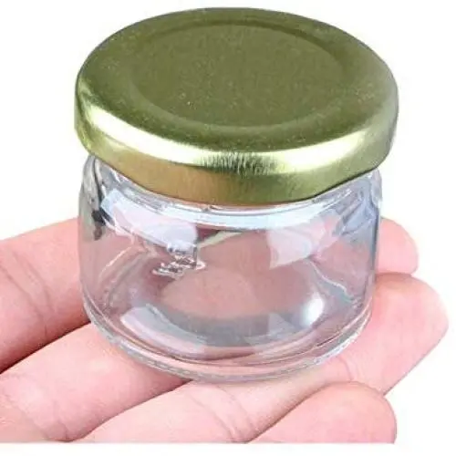 3PCS 25ml/0.84oz Empty Refillable Mini Clear Glass Bottle Sealed Jar Mason Canning Jars Food storage Container With Screw Gold Lid for Jam Honey Spices Tea Coffee