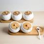 TNKML Ceramic Spice Jar Storage Jar Household Spice Jars Bamboo Tray Spice Jar Sugar Can Salter Kitchenware Spice Container-A