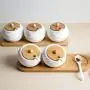 TNKML Ceramic Spice Jar Storage Jar Household Spice Jars Bamboo Tray Spice Jar Sugar Can Salter Kitchenware Spice Container-A