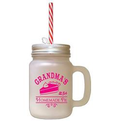 Hot Pink GrandmaS Homeamade Pe 25 Cents Frosted Glass Mason Jar With Straw