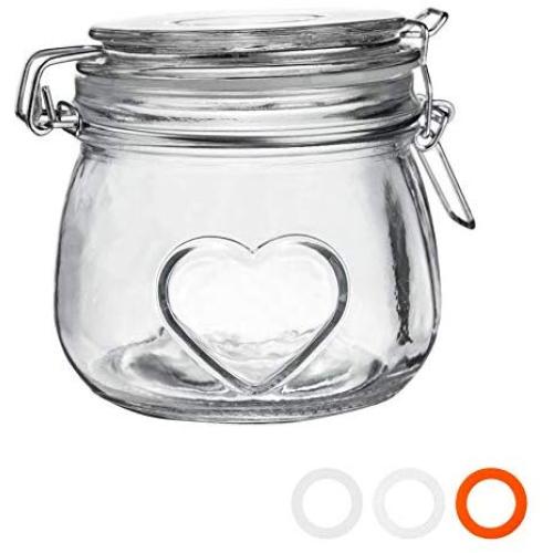 Nicola Spring Heart Glass Storage Jar with Airtight Clip Lid - 500ml - Clear Seal