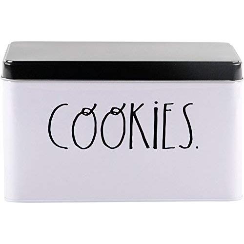 Rae Dunn Cookie Tin Schwarz-Weiß Design mit Keksen Stempel