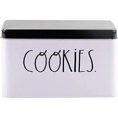 Home Essentials 60761 Rae Dunn Cookie Tin in Black and White Design with Cookies Stencil