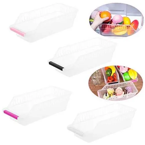 Organizer for Fridge Kitchen,2/3/4pcs Multifunctional Space Saver Slide Storage Box Under Shelf Rack Fruit Vegetables Dessert Holder (4pcs) Organizer for Fridge Kitchen,2/3/4pcs Multifunctional Space Saver Slide Storage Box Under Shelf Rack Fruit Vegetables Dessert Holder (4pcs)