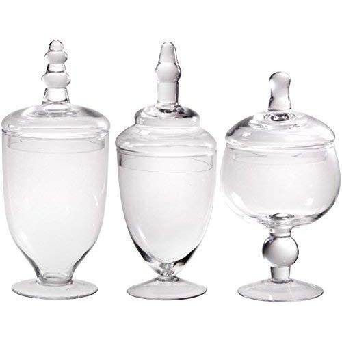 Glass Candy Jars with Lids Clear Glass Apothecary Jars - Set of 3 - Wedding Candy Buffet Containers (Small, Clear)
