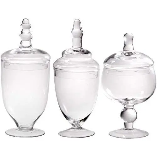 Glas-Süßigkeitenbehälter mit Deckeln – Set von 3 – Klare Glas-Apothekerbehälter für Hochzeits-Süßigkeitenbuffets (Klein, Klar)