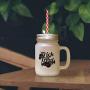 Green Trick Or Treat Halloween Candies Style 2 Frosted Glass Mason Jar With Straw