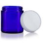 Cobalt Blue Thick Glass Straight Sided Jar with White Metal Airtight Lid - 4 oz / 120 ml (12 pack) + Spatulas