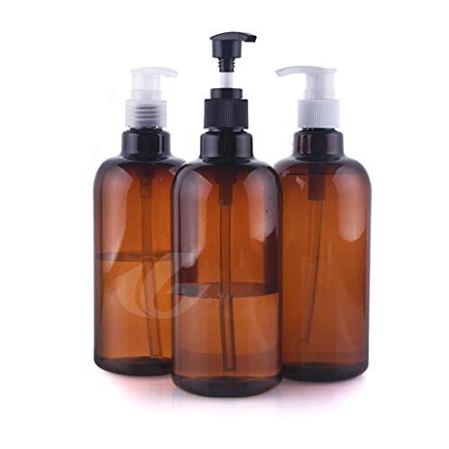 3PCS 500ML/17OZ Empty Plastic Pump Shampoo Bottles Conditioner Bottle Refillable Cosmetic Body Wash Creams Liquids Emulsion Container Makeup Lotions Bathroom Dispenser (Brown with Random Pump Head)