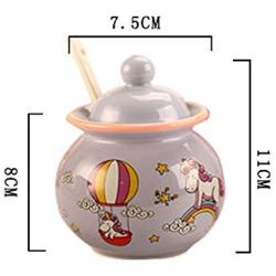 Cartoon Ceramics Sugar Bowl Seasoning Pot Salt Pepper Storage Jar with Lid And Spoon-Flamingo/Whale/Unicorn/Fox