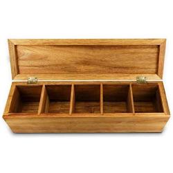 jalz jalz Large Size Tea Box Organizer for Tea Bag Storage Graphic sense of Design Natural Acacia Wood Divided Box