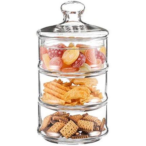 3-Tier Stacking Glass Apothecary Jar D4.8XH8.7" Round Glass Storage Canisters for Kitchen and Bathroom