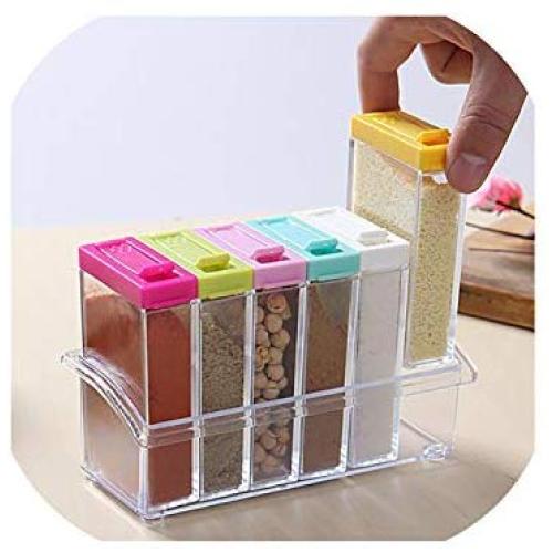 1pcs Spice Jar Seasoning Box 6Pcs/Set Kitchen Spice Storage Bottle Jars Transparent PP Salt Pepper Cumin Powder Box Tool