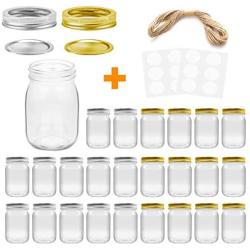 Mason Jars, SPANLA 16 OZ Mason Jars Glass Jars with Regular Lids and Bands, Ideal for Jam, Honey, Wedding Favors, Shower Favors, Baby Foods, DIY Magnetic Spice Jars, 12 PACK, 12 Whiteboard Labels