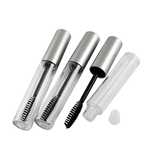 5PCS 10ml/0.34oz Transparent Empty Plastic Mascara Bottle With Inner Plug And Brush Reusable Storage Container Vial Tank Case Tank Jars For Storing Forehead Comb Hair Gel hair Dying Cream (Silver)