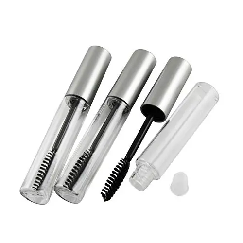 5 STÜCKE 10ml/0.34oz Transparente Leere Plastik Mascara-Flasche Mit Innendichtung Und Bürste, Wiederverwendbarer Lagerbehälter, Ampulle, Tank, Beutel, Behälter Für Lagerung Von Stirnbürsten, Haar Gel, Haar Färbemittel (Silber)