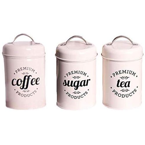 32gagwwc 3Pcs/Set Tea Coffee Sugar Storage Canister Kitchen Spice Jar Candy Pot with Lid Kitchen Accessory Round Outdoor Storage Coffee Bag - Creamy White