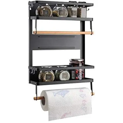 VIAV Foldable Refrigerator Organizer 4 Tier Magnetic Fridge Spice Rack Paper Towel Holder Multi-purpose Kitchen Storage Shelf Rustproof Spice Jars Holder, Black VIAV Foldable Refrigerator Organizer 4 Tier Magnetic Fridge Spice Rack Paper Towel Holder Multi-purpose Kitchen Storage Shelf Rustproof Spice Jars Holder, Black