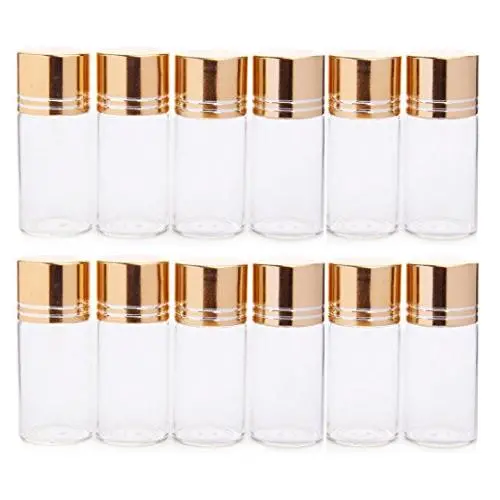 12 Pièces Flacons en Verre Transparent de 10ml/0,33oz pour Cosmétiques, Voyage, Huiles Essentielles, Poudres, Crèmes, Pommades, Graisses et Capsules (Avec Couvercle Doré) 12 Pièces Flacons en Verre Transparent de 10ml/0,33oz pour Cosmétiques, Voyage, Huiles Essentielles, Poudres, Crèmes, Pommades, Graisses et Capsules (Avec Couvercle Doré)