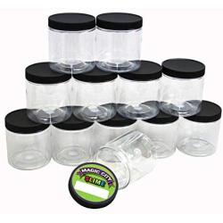 Magic City Slime Empty Slime Storage Containers with Labels, Pack of 12 Clear, 8-Ounce Plastic Storage Jars with Airtight Lids - BPA Free, Made in USA