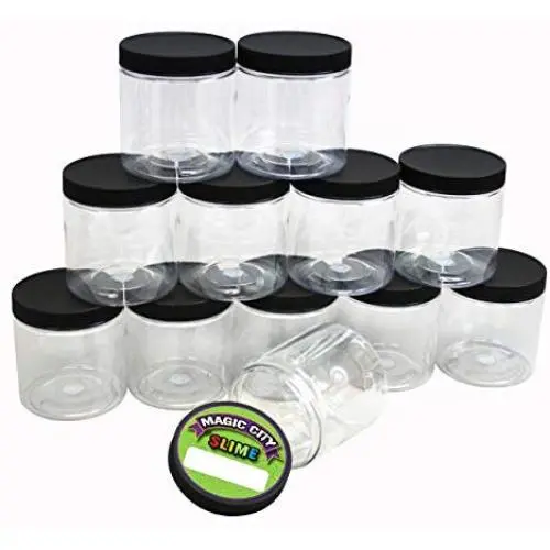 Magic City Slime Empty Slime Storage Containers with Labels, Pack of 12 Clear, 8-Ounce Plastic Storage Jars with Airtight Lids - BPA Free, Made in USA Magic City Slime Empty Slime Storage Containers with Labels, Pack of 12 Clear, 8-Ounce Plastic Storage Jars with Airtight Lids - BPA Free, Made in USA