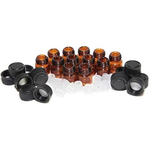 12Pcs 1Ml Mini Amber Glass Bottle Jar Essential Oil Bottle Orifice Brown Bottle Reducer & Cap Refillable Bottles Glass Vials,As Picture Shown