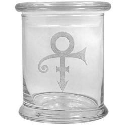 12 oz Clear Glass storage Herb Stash Jar and Lid with Prince Symbol