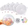 Silicone Stretch Lids, 6 Pack Various Sizes Reusable Silicone Food Covers, Durable Expandable Lids to Keep Food Fresh, for Container, Bowl, Can and Drinking Glass with Expire Date Tracker