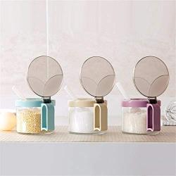 Kitchen Food Storage Jar Airtight Food Storage Kitchen Glass Jar Moisture-Proof Home Multi-Purpose Jam Bottle Cruet Glass Seasoning Box With Spoon Set (Color : Purple)