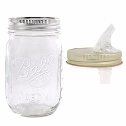 KegWorks Moonshine Mason Jar with Free Flow Pourer Spout Lid, 16 oz.