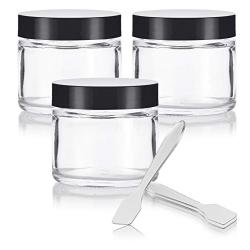 Clear Thick Glass Straight Sided Jar - 2 oz / 60 ml (3 Pack) + Spatulas