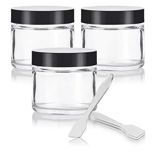 Bocal en Verre Transparent, Sans Brim, 60 ml (3 Pack) + Spatules Bocal en Verre Transparent, Sans Brim, 60 ml (3 Pack) + Spatules