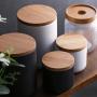 One-Pine 260ml/9 oz Air Tight Jars Ceramic Food Storage Jar Set with Airtight Seal Bamboo Lid - Tea,Sugar,Coffee,Spice Canister Set (Black)