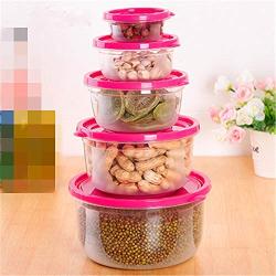 Kitchen Food Storage Jar Airtight Food Storage Kitchen Glass Jar Moisture-Proof Home Multi-Purpose Jam Bottle Cruet Storage Cans Grains 5 Pieces Plastic Transparent, Round Rose Red