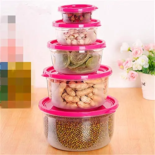 Kitchen Food Storage Jar Airtight Food Storage Kitchen Glass Jar Moisture-Proof Home Multi-Purpose Jam Bottle Cruet Storage Cans Grains 5 Pieces Plastic Transparent, Round Rose Red