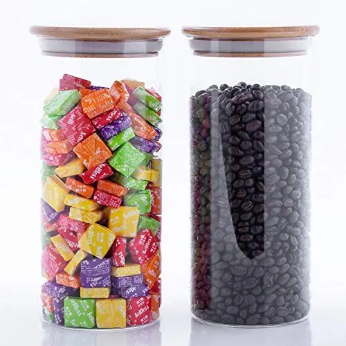 Stapelbare Glas-Lebensmitteldosen mit luftdichten Deckeln, Großpack-Lagerungssatz mit Bambusdeckel, Glas-Küchenbehälter für Konserven, Süßigkeiten, Tee, Mehl, Kaffee, Kekse, Snacks, 60 oz, Set