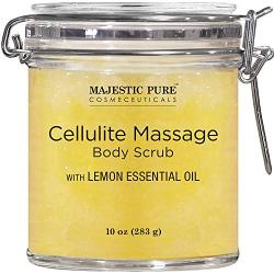 MAJESTIC PURE Cellulite Massage Body Scrub Infused with Lemon and Grapefruit Essential Oils - Exfoliates, Soothes, Relaxes, and Tightens Skin - 10 oz