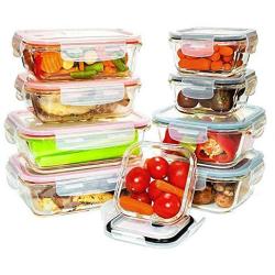 Benir Kitchen [9 Value Pack] Tempered Glass Food Storage Containers w/Locking Lids | No-Leak, BPA Free, Airtight, Microwave/Oven/Dishwasher/Freezer Safe