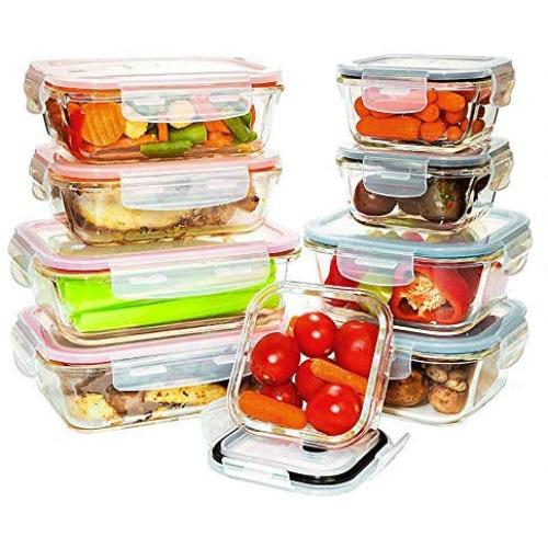 Benir Kitchen [9 Value Pack] Tempered Glass Food Storage Containers w/Locking Lids | No-Leak, BPA Free, Airtight, Microwave/Oven/Dishwasher/Freezer Safe