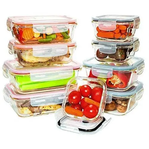 Benir Kitchen [9 Value Pack] Tempered Glass Food Storage Containers w/Locking Lids | No-Leak, BPA Free, Airtight, Microwave/Oven/Dishwasher/Freezer Safe