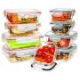 Benir Kitchen [9 Value Pack] Tempered Glass Food Storage Containers w/Locking Lids | No-Leak, BPA Free, Airtight, Microwave/Oven/Dishwasher/Freezer Safe