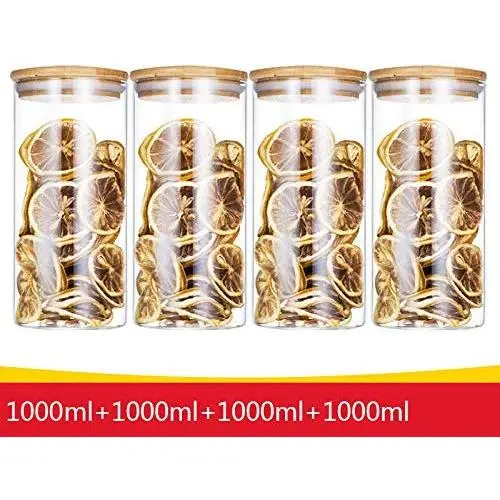 Yl Ly Glass Storage Jars Transparent Sealed Jar Honey Food Kitchen Storage Box Bamboo Cover Diameter 10Cm Storage Jar 4 Piece Set 1Yl Lyml4