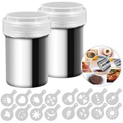 JUSTDOLIFE Stainless Steel Powder Shakers All Purpose Shakers Spice Shaker Bottles with 16Pcs Coffee Stencils 2Pcs