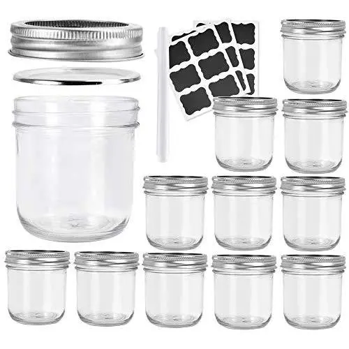 Bouteilles en verre Betrome 8 OZ à large goulot, 12 pack avec couvercles et anneaux pour baby shower, mariage, fête – Idéales pour les cadeaux. Bouteilles en verre Betrome 8 OZ à large goulot, 12 pack avec couvercles et anneaux pour baby shower, mariage, fête – Idéales pour les cadeaux.