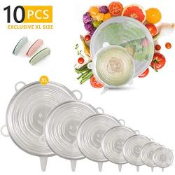 Silicone Stretch Lids ? 7 Pcs Food Cover Lid Set with EXCLUSIVE XL SIZE, 3 Pcs Silicon Bag Handles And Keychain For Various Size Food Storage Containers ? Reusable & Stackable - Microwave Safe